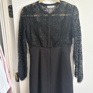 Sandro Black Long-Sleeve Lace-Top Dress